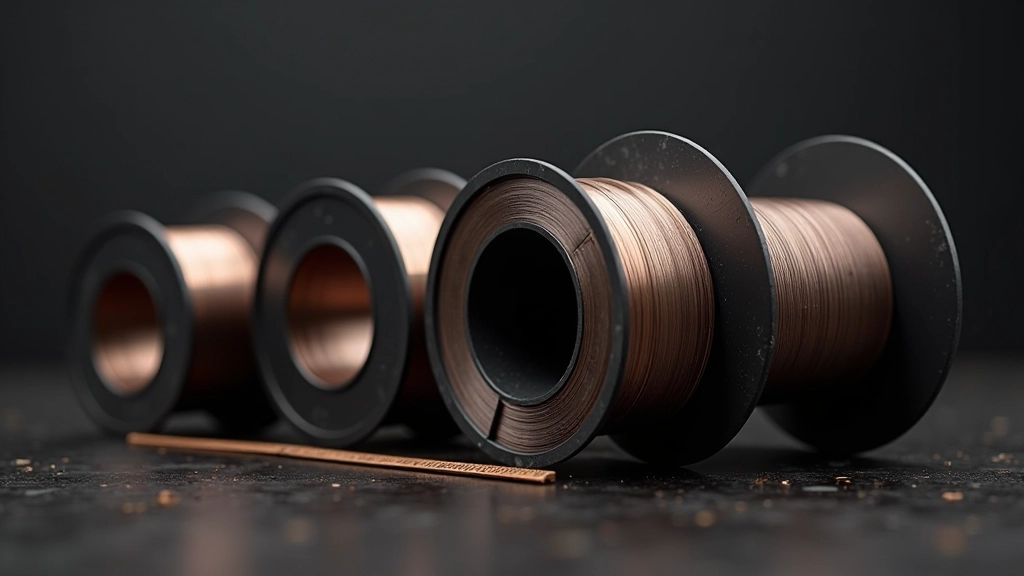 Comparison of different MIG wire spools arranged by diameter size with measurement scale visible