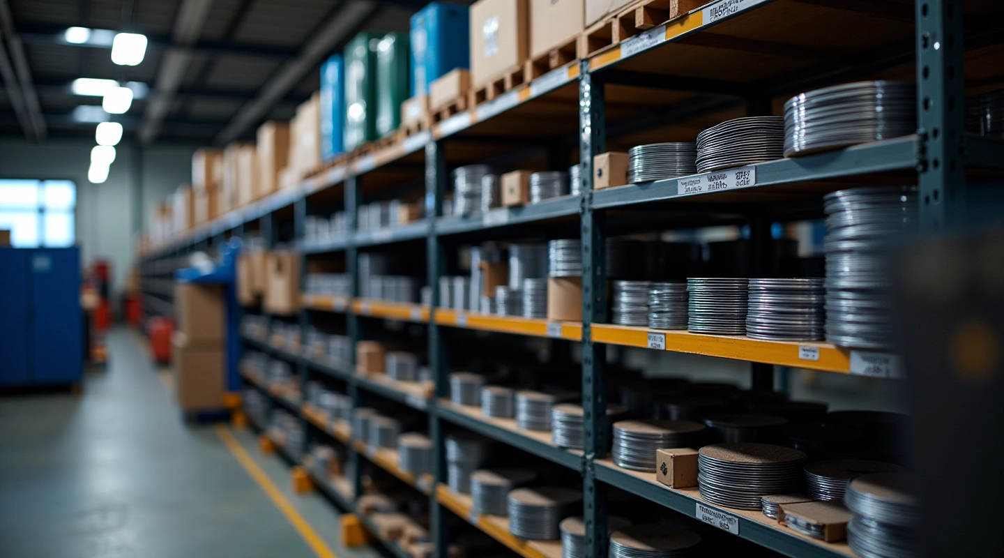 Wholesale welding consumables organized on industrial metal shelving with proper storage organization